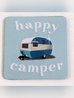 Happy Camper Embossed Fridge Magnet RV Camper Decor Metal NEW